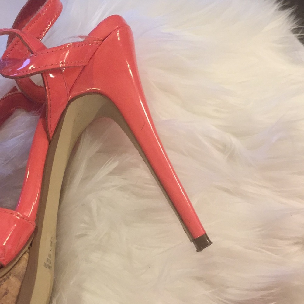 Peach Paprika 5" Patent Open Toe Strap Heels - Picture 2 of 5